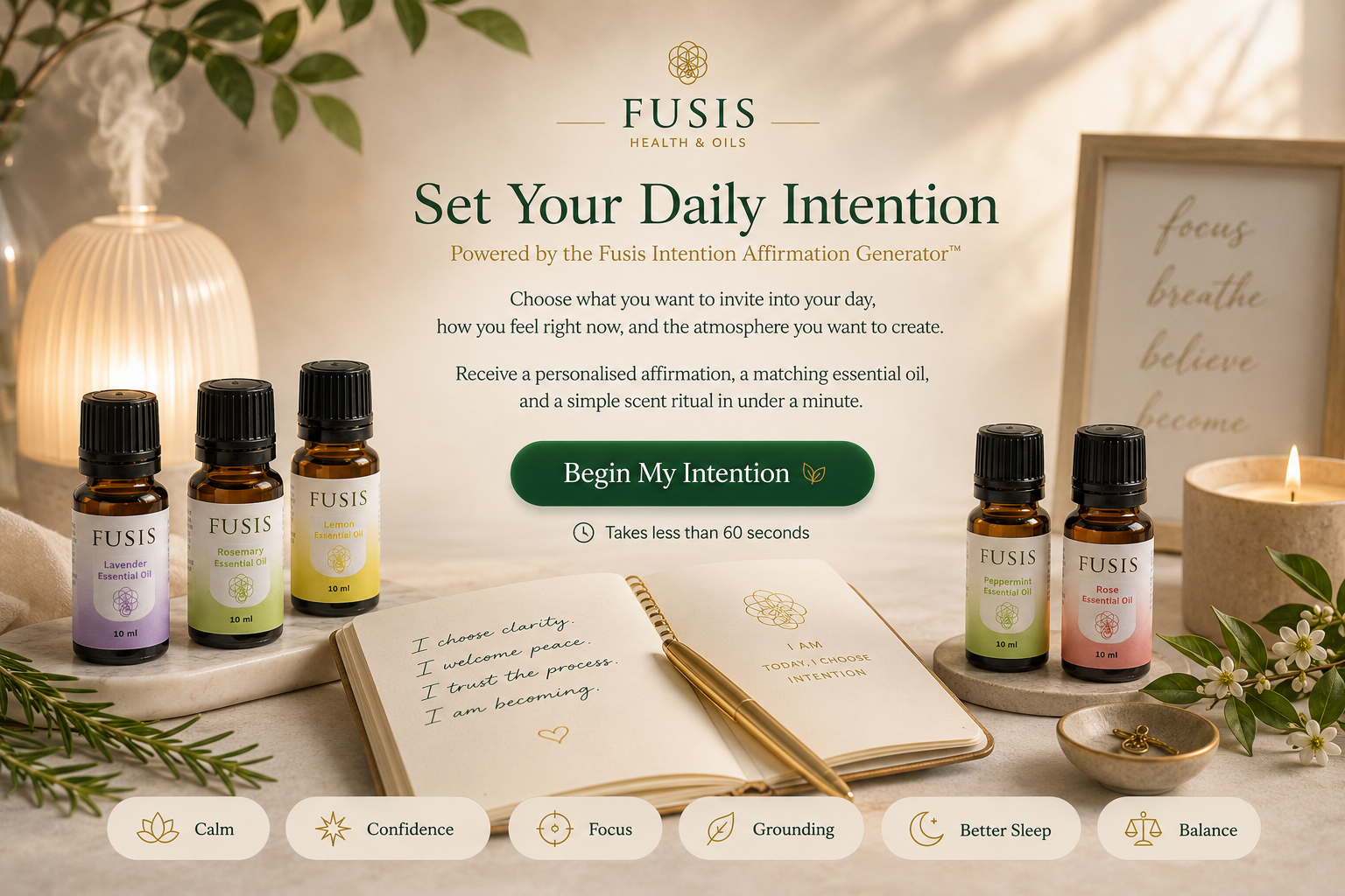 Fusis Intention Affirmation Generator, set your daily intention and begin my intention